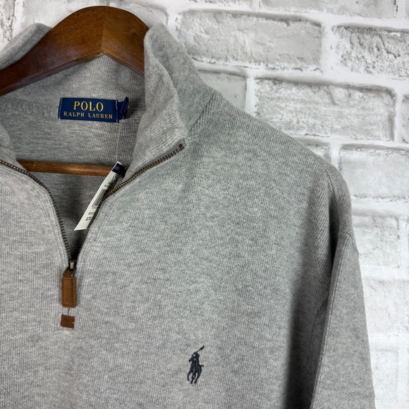 Polo Ralph Lauren Gray All Cotton Quarter Zip Pullover Sweater Mens NWT - Picture 3 of 5